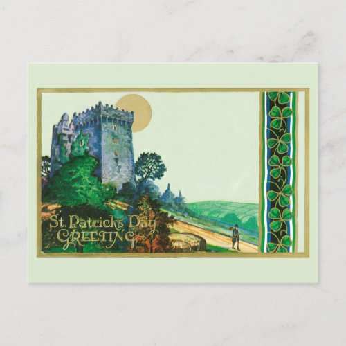 Vintage St Patricks Day Greetings With Castle Postcard