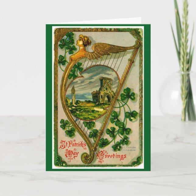Vintage St. Patrick's Day Harp Greeting Card (Front)