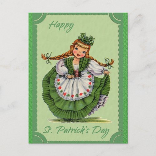 Vintage St Patricks Day Irish Girl Green Postcard