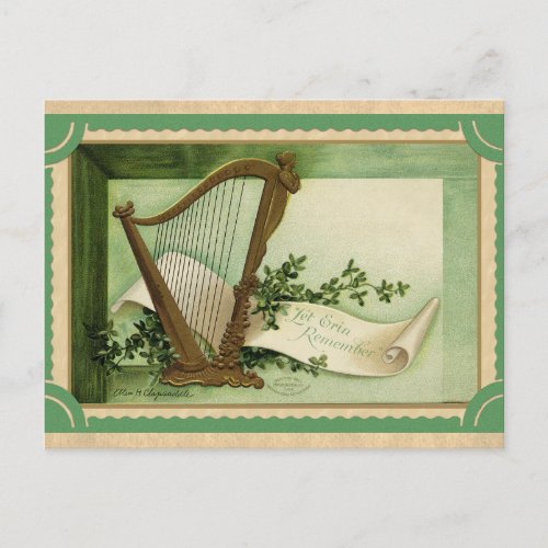 Vintage St Patricks Day Irish Harp Erin Go Bragh Postcard