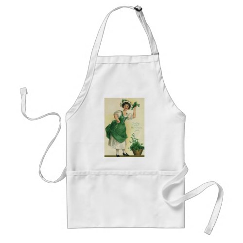 Vintage St Patricks Day Irish Lass with Clovers Adult Apron