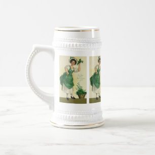 Vintage St. Patrick's Day Irish Lass with Clovers Beer Stein