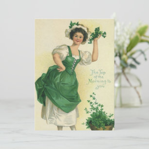 Vintage St. Patrick's Day Irish Lass with Clovers Card