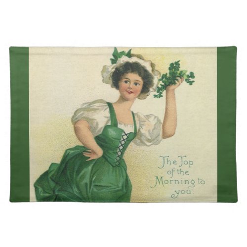 Vintage St Patricks Day Irish Lass with Clovers Cloth Placemat