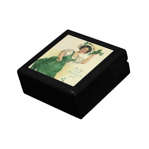Vintage St Patricks Day Irish Lass with Clovers Keepsake Box