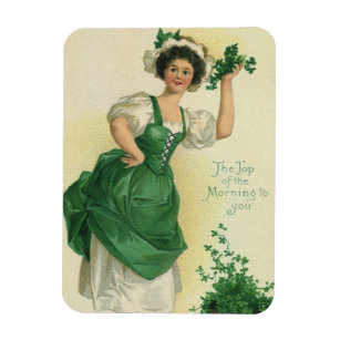 Vintage St. Patrick's Day Irish Lass with Clovers Magnet