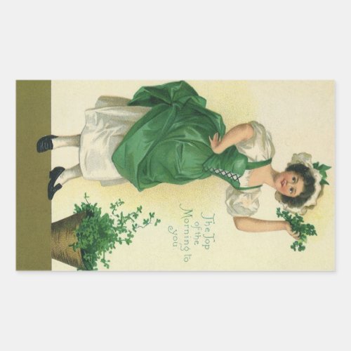 Vintage St Patricks Day Irish Lass with Clovers Rectangular Sticker