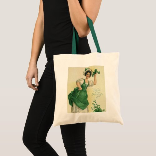 Vintage St Patricks Day Irish Lass with Clovers Tote Bag