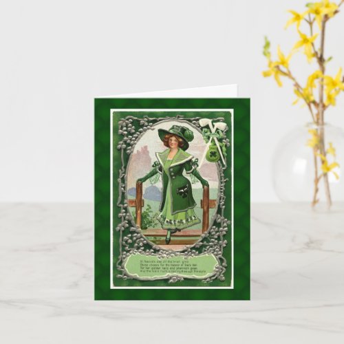 Vintage St Patricks Day Irish Woman Walking Card