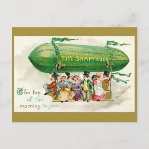 Vintage St Patricks Day Irish Zeppelin Airship Postcard