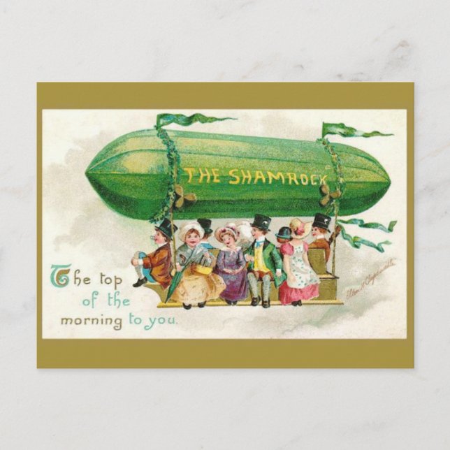 Vintage St Patricks Day Irish Zeppelin Airship Postcard (Front)
