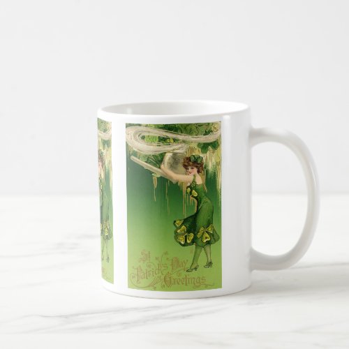 Vintage St Patricks Day Lady Pipe Smoke Swirls Coffee Mug