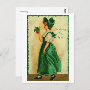 Vintage St. Patrick's Day Lass Wearing Green Postcard