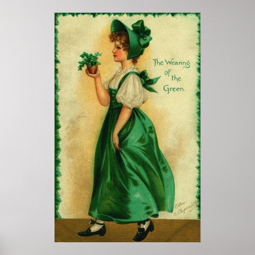 Vintage St Patricks Day Lass Wearing Green Poster