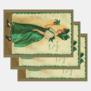 Vintage St. Patrick's Day Lass Wearing Green Wrapping Paper Sheets