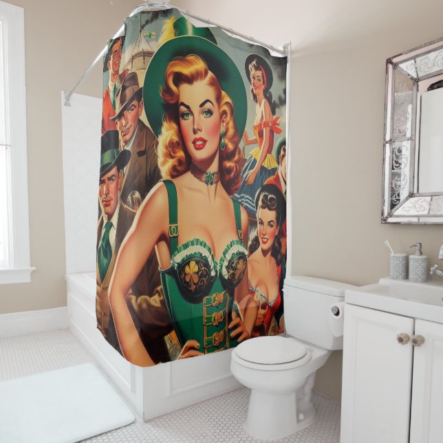 Vintage St. Patrick's Day Pin Up Shower Curtain (In Situ)