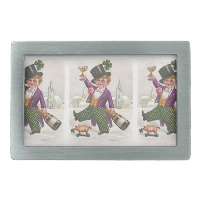 Vintage St Patricks Day Shamrock Champagne Belt Buckle (Front)