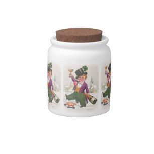 Vintage St Patricks Day Shamrock Champagne Candy Jar