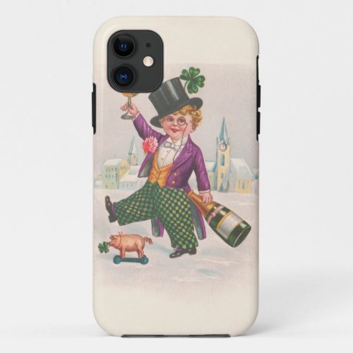 Vintage St Patricks Day Shamrock Champagne iPhone 11 Case