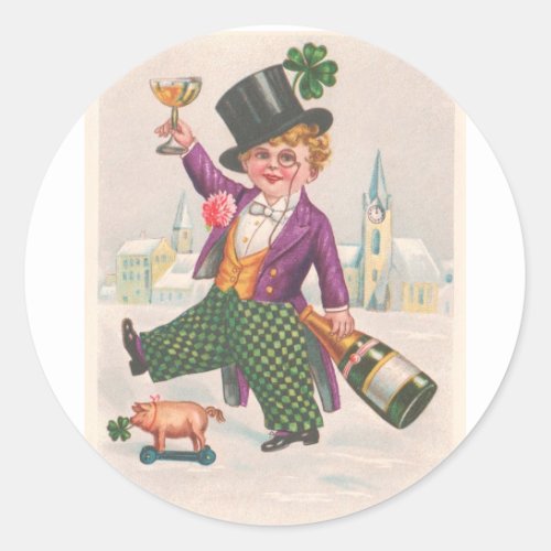 Vintage St Patricks Day Shamrock Champagne Classic Round Sticker