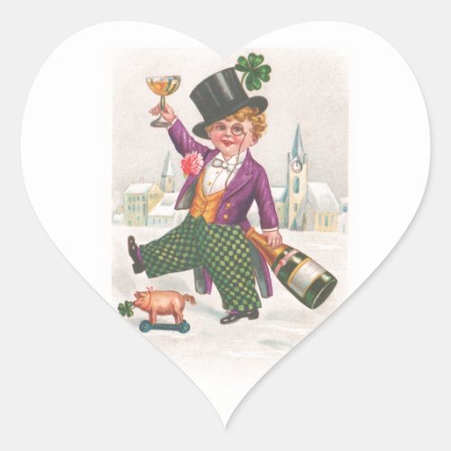 Vintage St Patricks Day Shamrock Champagne Heart Sticker