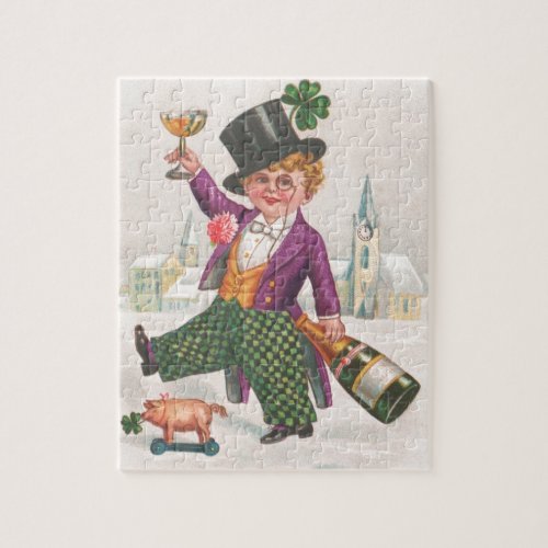 Vintage St Patricks Day Shamrock Champagne Jigsaw Puzzle
