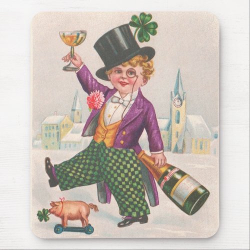 Vintage St Patricks Day Shamrock Champagne Mouse Pad