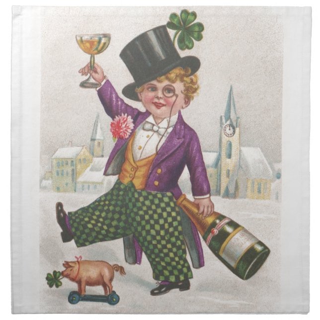Vintage St Patricks Day Shamrock Champagne Napkin (Front)