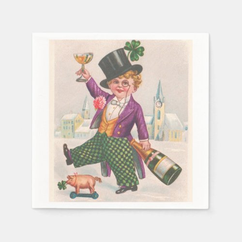 Vintage St Patricks Day Shamrock Champagne Napkins