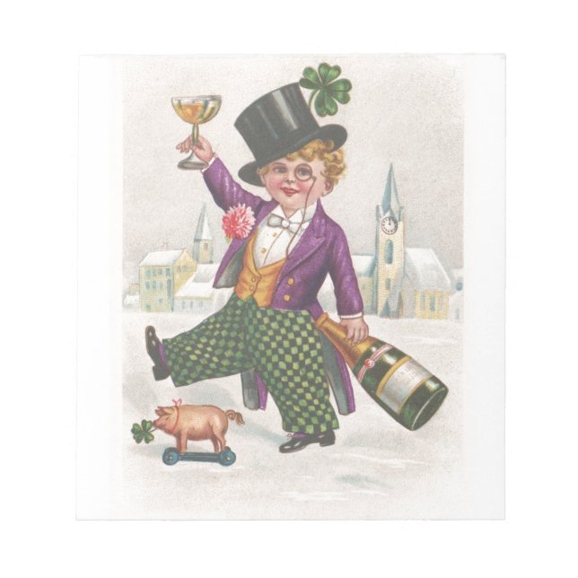 Vintage St Patricks Day Shamrock Champagne Notepad (Front)