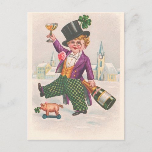 Vintage St Patricks Day Shamrock Champagne Postcard