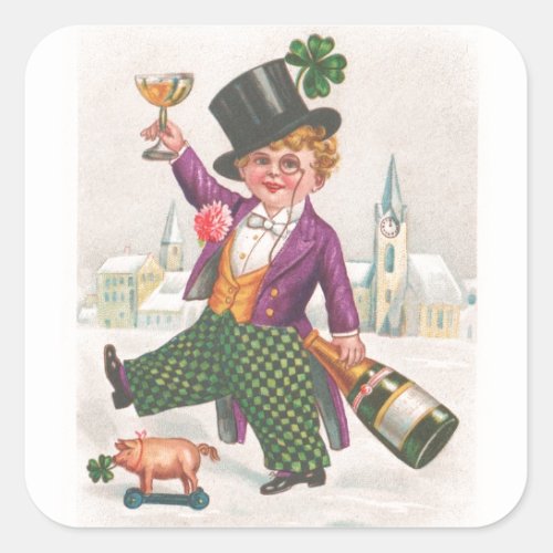 Vintage St Patricks Day Shamrock Champagne Square Sticker