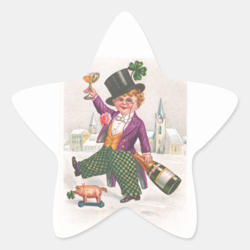 Vintage St Patricks Day Shamrock Champagne Star Sticker