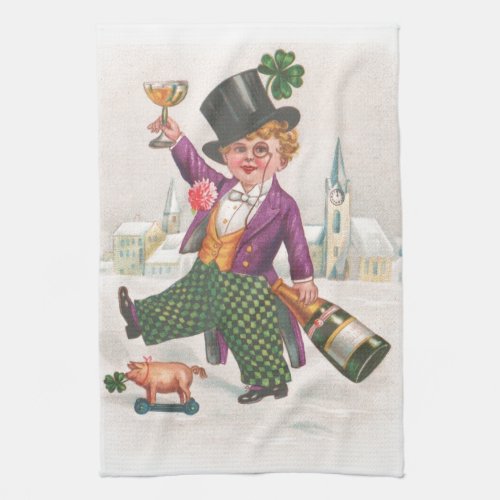 Vintage St Patricks Day Shamrock Champagne Towel