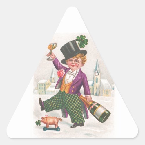 Vintage St Patricks Day Shamrock Champagne Triangle Sticker