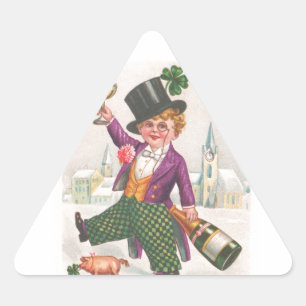 Vintage St Patricks Day Shamrock Champagne Triangle Sticker