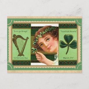Vintage St Patricks Day Shamrock Erin Go Bragh Postcard