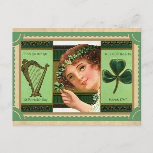 Vintage St Patricks Day Shamrock Erin Go Bragh  Postcard