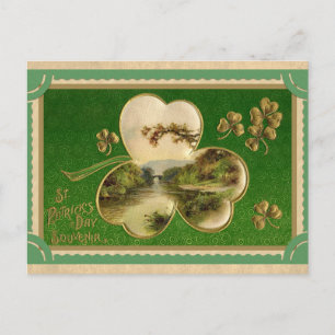 Vintage St Patricks Day Shamrock Ireland Landscape Postcard