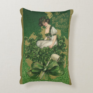 Vintage St. Patrick's Day Souvenir, Irish Lass Accent Pillow