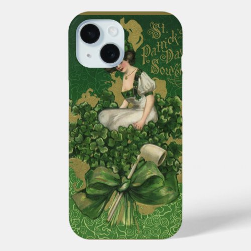 Vintage St Patricks Day Souvenir Irish Lass iPhone 15 Case