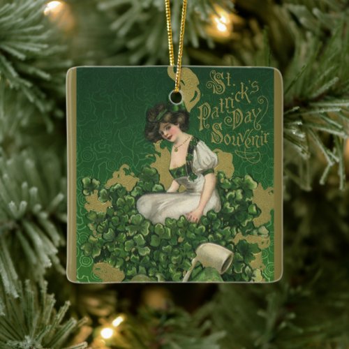 Vintage St Patricks Day Souvenir Irish Lass Ceramic Ornament