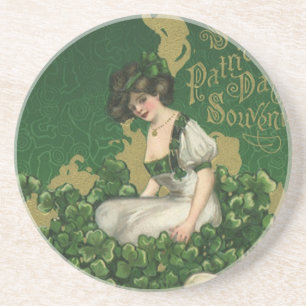 Vintage St. Patrick's Day Souvenir, Irish Lass Drink Coaster