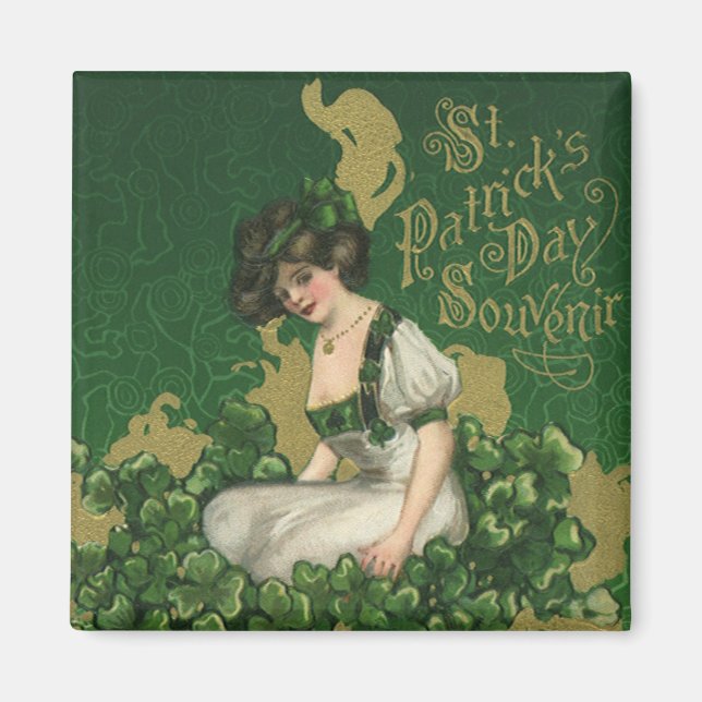 Vintage St. Patrick's Day Souvenir, Irish Lass Magnet (Front)
