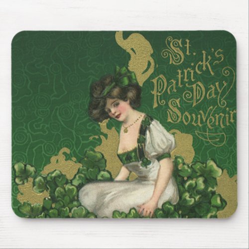 Vintage St Patricks Day Souvenir Irish Lass Mouse Pad