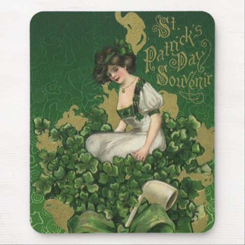 Vintage St Patricks Day Souvenir Irish Lass Mouse Pad