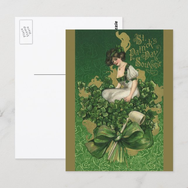 Vintage St. Patrick's Day Souvenir, Irish Lass Postcard (Front/Back)