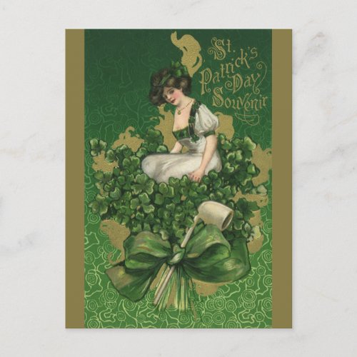 Vintage St Patricks Day Souvenir Irish Lass Postcard