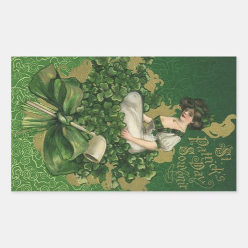 Vintage St Patricks Day Souvenir Irish Lass Rectangular Sticker