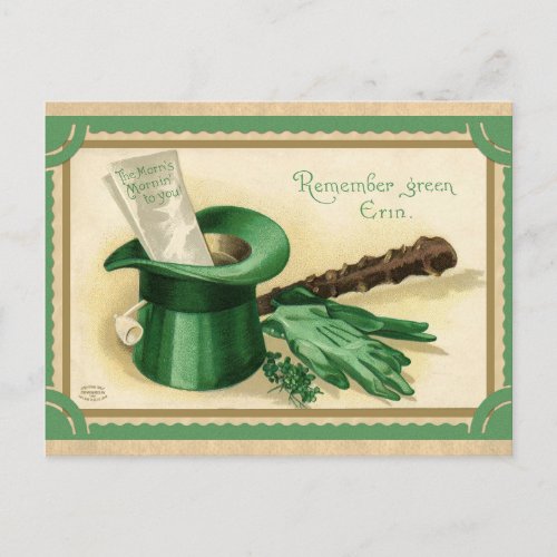 Vintage St Patricks Day Top Hat Green Postcard